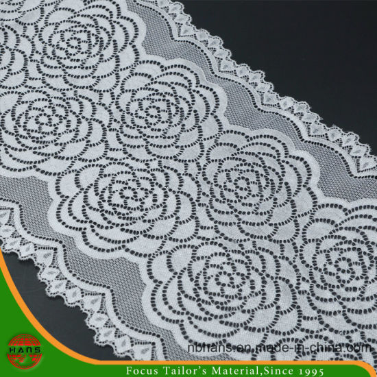 Encaje elástico floral blanco (MXD-185)